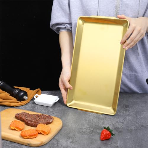4-Piece Gold Serving Trays Set: Luxurious Gold Trays for Decor & Food Display, 14.21" x 7.95" Brushed Stainless Steel Platters for Parties & Dining