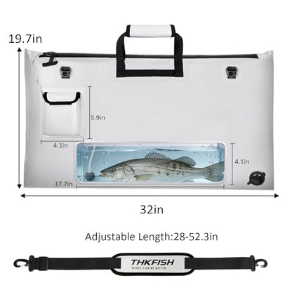 THKFISH Fish Tournament Weigh in Bag for Bass Fishing, Heavy Duty Insulated Live Fish Bag for Caught Fish with Waterproof Zipper and Mesh Liner, Leakproof,Puncture Resistant(White-32×19.7in) - color: White-32×19.7in