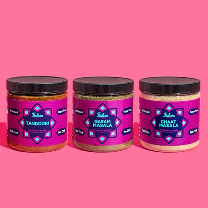 Fadwa Masala 3-Pack Ramadan & Eid Gift Set - Salt & Sugar Free, Authentic Desi Spices for Pakistani & Indian Cooking - No Artificial Ingredients - Gluten Free (Garam Masala, Tandoori, Chaat Masala)