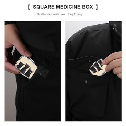 Metal 2 Compartment Pill Organizer Travel Friendly Portable Compact Pill Box Cute Pill Case to Hold Vitamins,Fish Oil,Supplements,Meds,Tablet for Purse,Pocket. (Three Cats) - color: Three Cats