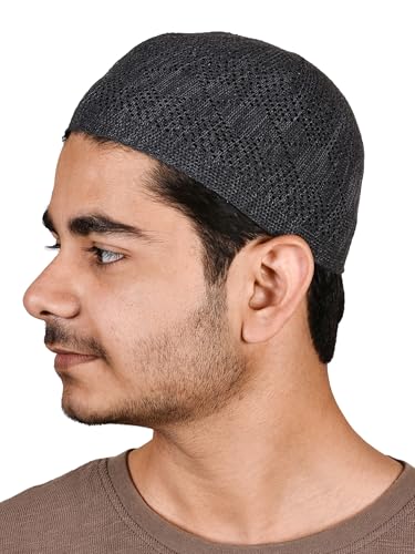 TRUNESS Kufi Hats for Men Muslim Prayer Islamic Capn Takke Peci Handicraft Taqiyah Taqiyah Cap - color: Dark Grey