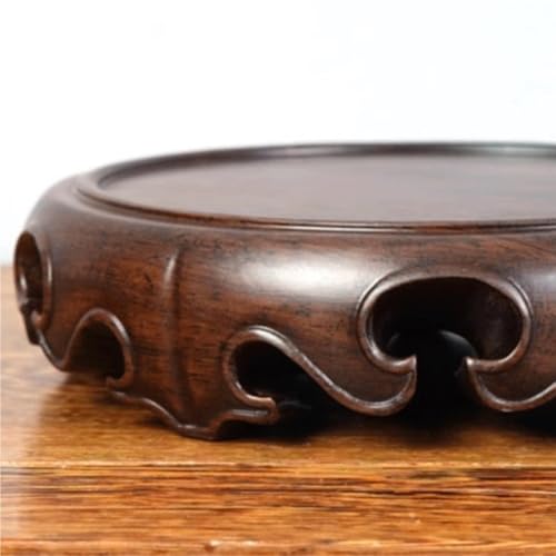 LUNIZ Vase Bonsai Solid Wood Round Solid Base Vase Fish Tank Crafts Buddha Statue Ceramic Incense Burner Solid Wood Bottom Pad Display Stand Base