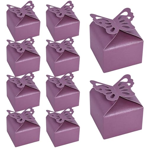 VGOODALL 50PCS Party Favor Boxes, 2.4" x 2.4" x 1.8" 3D Butterfly Candy Boxes Purple Baby Shower Favors for Wedding Birthday Party Gift - color: Purple
