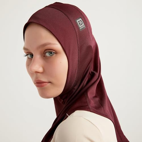 Hijab for Hair Buns - Ready-to-Wear Breathable Headscarf for Running, Fitness - Headscarf for Active Muslim Women - color: Claret Red