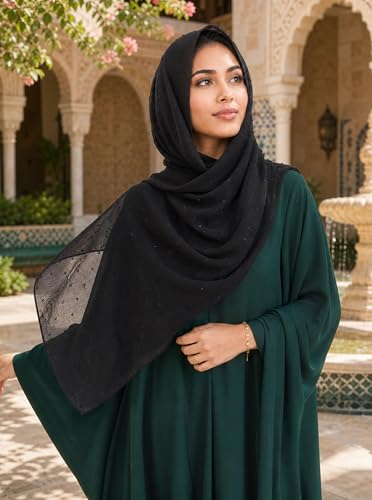 Chiffon Dotted Hijab Scarf for Women, Lightweight Textured Head Wrap Shawl,Soft Muslim Headscarf for Spring Fall - color: Mcmqxf2531-4#black