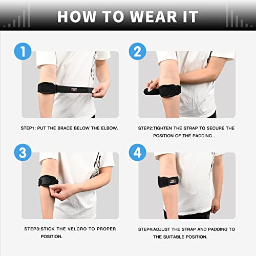 Elbow Brace for Tendonitis and Tennis Elbow for Women Men, 2 Pack Golfers Elbow Brace Counterforce Band with Compression Pad, Effective Tendon Pain Relief, Black - color: Black