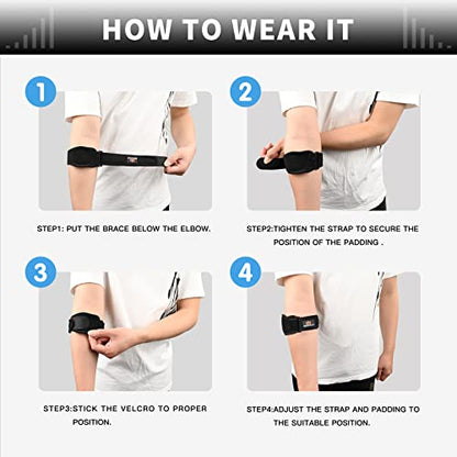 Elbow Brace for Tendonitis and Tennis Elbow for Women Men, 2 Pack Golfers Elbow Brace Counterforce Band with Compression Pad, Effective Tendon Pain Relief, Black - color: Black