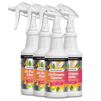 Clean Revolution SuperCharged All Purpose Cleaner Refill with Smart Probiotic + Enzyme Complex, Multi-Surface Kitchen Bathroom & Floor Cleaner, Dreamy Citrus, 32 Fl Oz (Pack of 4) - size: 32 Fl Oz (Pack of 4)