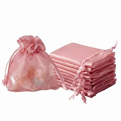 QIANF 20 Pcs Rose Pink Small Organza Bags 3X4 inch for Wedding Favors with Drawstring, Mini Mesh Gift Bags Jewelry Pouch for Candy Bridal Shower Party Favor Baby Shower Christmas - color: Rose Pink, size: 3x4"