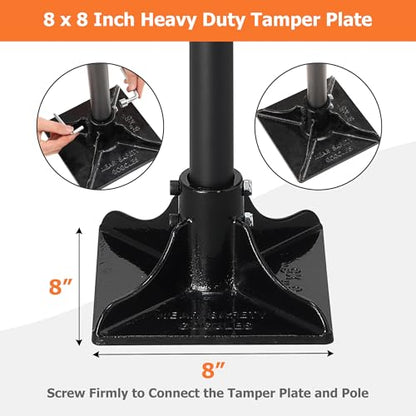 Heavy Duty Tamper Tool, 59 Inch Manual Soil Compactor Hand Tamper with Solid Flat Base Lawn Leveling Tool with Comfortable Handle for Yard Patio Driveway Garden Dirt Sand Gravel Soil ﻿