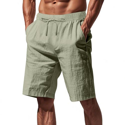 Linen Cargo Shorts for Men 2025 Summer Casual Elastic Waist Drawstring Lightweight Workout Beach Shorts with Pockets Light Green S