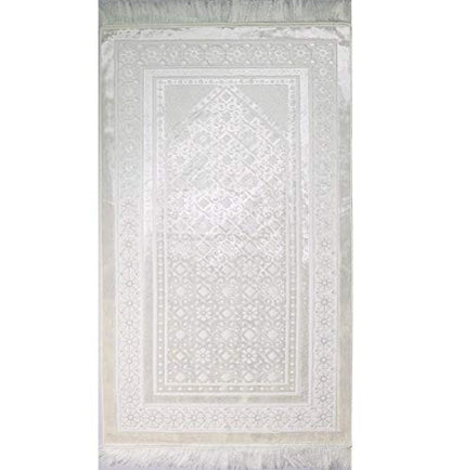 Modefa Velvet Prayer Rug - Soft Plush Turkish Janamaz Sajada Carpet for Men and Women - Plain Solid Prayer Mat Ramadan Eid Gift - with Prayer Beads - Luxury Floral Stamp (White) - color: White