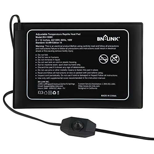 BN-LINK Reptile Heating Pad 8" X 12" with Adjust Knob, Adjustable Temperature Electric Indoor Under Tank Terrarium Heating Mat Waterproof for Turtles, Lizards, Frogs, and Other Reptiles - size: 8" X 12" with Adjust Knob