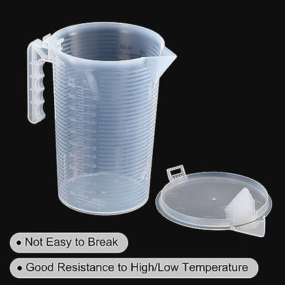PATIKIL Graduated Beaker, 2000ml PP Plastic Liquid Measuring Cup Double Sided Black Graduations with Handle Lid and Spout for Lab Kitchen Home - size: 2000ml