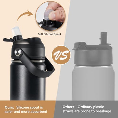 Fijinhom 18oz Insulated Stainless Steel Water Bottle, Wide Mouth Double Wall Vacuum, Silicone Straw, Sweat & Leak Proof, BPA Free Insulated Water Flask for Travel, Keep Cold 24h Hot 12h, Grey - color: Grey Gradient, size: 18 Ounces