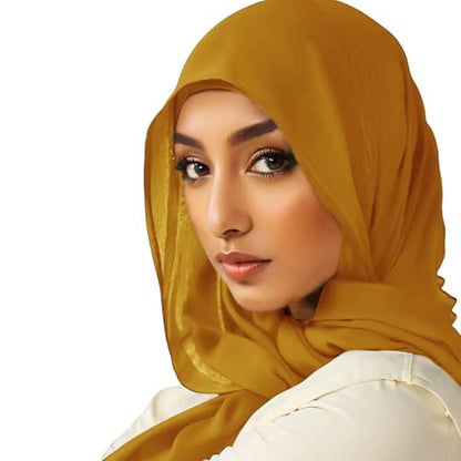 Viscose Hijab Scarf for Women Muslim Cotton Jersey Hijab Fashion Long Scarf Shawls - color: Mustard