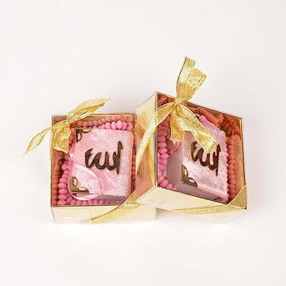 BABY SHOWER CHOCOLATE Set of 10 Islam Quran Tasbeeh Islamic Set | Holy Quran Prayer Beads Gift Box Favor (Pink) - color: Pink