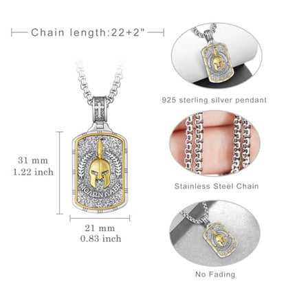 Western Catus/Knights Templar/St Michael/Santa Muerte/Praying Hand/Spartan/Virgin Mary/Tetragrammaton/Wrestlers/Allah Necklace Sterling Silver Dog Tag Necklace Christian Jewelry Gifts for Men - style: Sparta