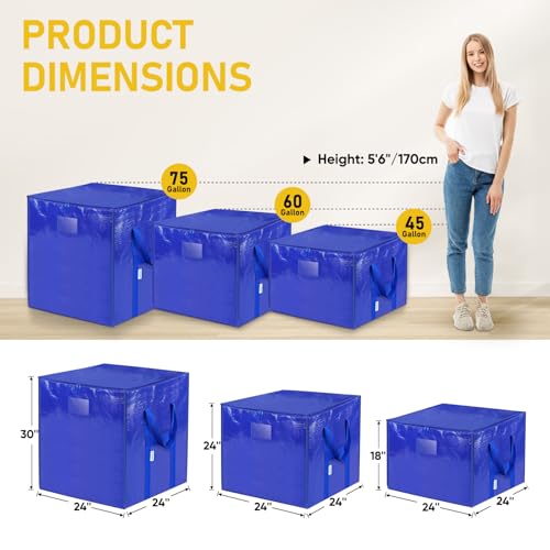 TICONN 2 Pack Extra Large Moving Bags with Zippers & Carrying Handles, Heavy-Duty Storage Tote Moving Boxes for Space Saving (2 PK, 45 Gallon)