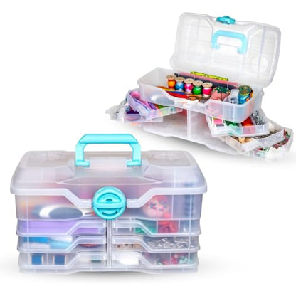 Clear Plastic Organizer - ArtBin - Small Parts Organizer - for DIY Arts & Crafts Storage Boxes & Organizers, Sewing Storage - Storage Box with Compartments, Project Box - Large (6 Pivot Trays) 6963PB - style: Large (6 Pivot Trays)