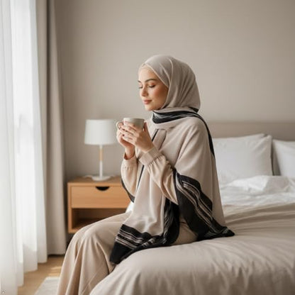 Hijab Modest and Elegant | Beautifully Designed Printed Chiffon Patterns | Muslim Women Head Scarf and Veil - color: Beige B