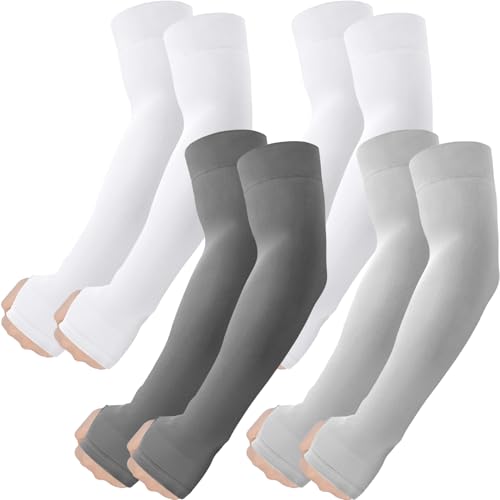 ROXUN Arm Sleeves with Thumb Hole, Cooling UV Sun Protection Compression Tattoo Cover Up for Men/Women - color: 4 Pairs - 2 White+dark Gray+light Gray