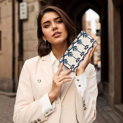 Polish Blue PU Leather Long Wallet for Women Men, Zipper Clutch Wallet RFID Card Holder Organizer - color: Polish Blue