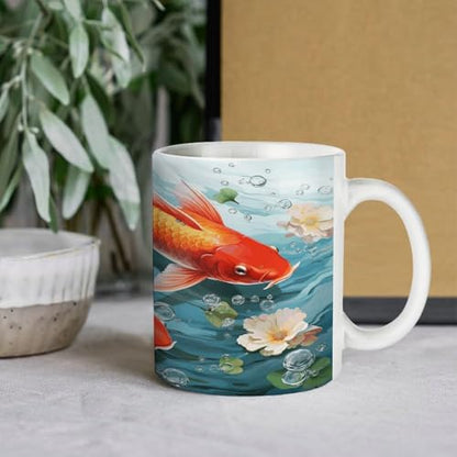 Japanese Pretty Red Carp Fish Ceramic Coffee Cups with Handle,Porcelain Coffee Mugs for Men Women Tea Cup for Cappuccino Latte Mocha Milk Macchiato Cafe