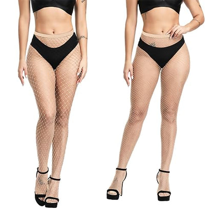 E-Laurels Womens High Waist Patterned Fishnet Tights Suspenders Pantyhose Thigh High Stockings Black - color: Nude 2 Pcs M+l
