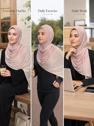 Premium Stretch Cotton Gradient Scarf for Women, Soft Jersey Wrap Shawl, Lightweight Ombre Hijab for Everyday Wear - color: Mctlo2537-lightpink