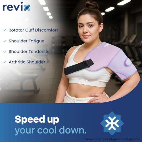 REVIX Large Shoulder Ice Pack Wrap, Ice Shoulder Brace for Rotator Cuff and Arm, Reusable Gel Cold Therapy Wrap for Discomfort Relief & Muscle Relaxation, Easy to Wear & Remove, Purple - size: Large, style: Purple, 1 Gel Pack+1 Shoulder Brace