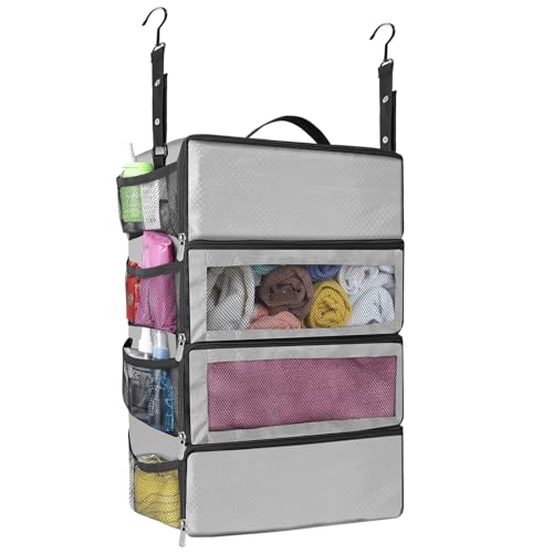 esouler Suitcase Organizer, Travel Luggage Organizer hanging packing cubes for travel，portable hanging travel shelves Collapsible closet organizer for Carry-on (Grey, Medium) - color: Grey, size: Medium