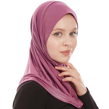Plain Ready To Wear Amira Hijab for Women - Muslim Instant Amira Jersey Scarf – Soft Muslim One Piece Instant Hijab Headscarf - color: Purple