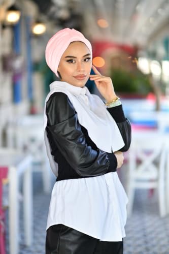 para life Band Turbans for Women, Breathable Instant Turban|Standard Size Stretchable Cotton Sandy|Pre-tied Hijab Cap - color: Powder