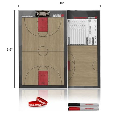 PowerNet Magnetic Coaching Clipboard, Basketball Whiteboard with Line Up Chart, Double Sided Dry Erase Board, Weatherproof Coach Clipboard, Includes 2 Dry Erase Markers - style: Basketball