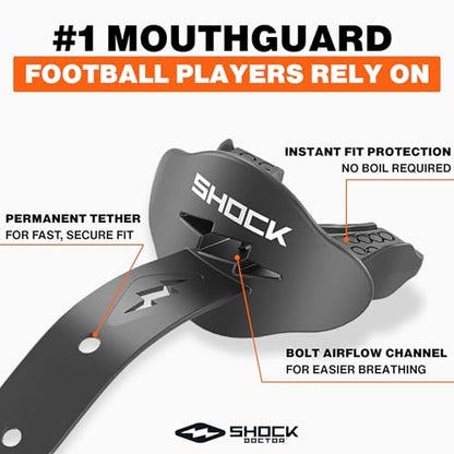 Shock Doctor Bolt Lipguard, Adult Mouth Guard Football with Strap. Mouthguard One Size Fits All - color: Royal
