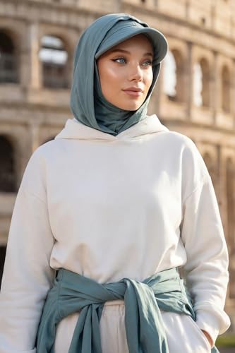 Aisha's Design Full Coverage Cotton Bonnet Hijab with Visor Modest Underscarf Bonnet - color: Dark Mint