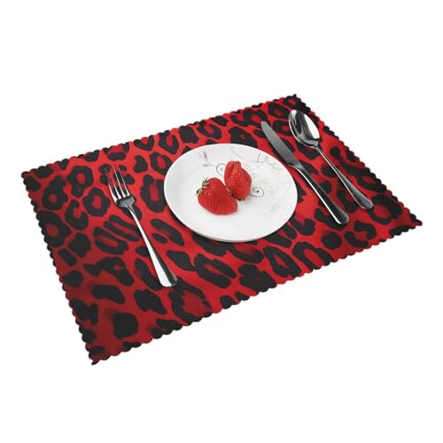 Placemats Set of 4 Heat Resistant Red Leopard Pattern Place mat for Dining Table Non-Slip Table Mats Desktop Protection Pad Washable Place Mats for Kitchen Dining Outdoor - color: Red Leopard Pattern