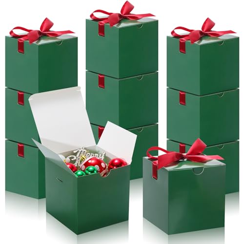 DOYIDE Small Gift Boxes, 20 Pack 5x5x5 Inch Green Elegant Paper Boxes with Ribbons, Crafting, Christmas Gift Box Wedding Party Favor, Cupcake, Candy, Bridesmaids Proposal Box - color: Green, size: 5x5x5inch(Pack of 20)