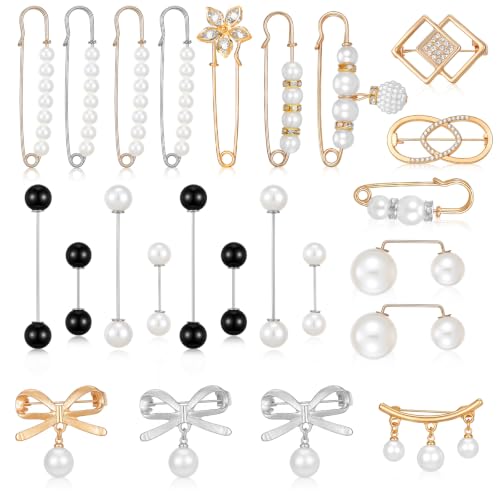 24 Pcs Pearl Brooch Pins Set, Decorative Safety Pin - style: Rhinestone Pearl Style