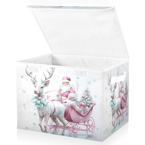 Christmas Baskets Collapsible Storage Bins with Lids, Christmas Santa Claus Pink Reindeer Storage Boxes Clothes Baskets for Organizing - color: Christmas 2