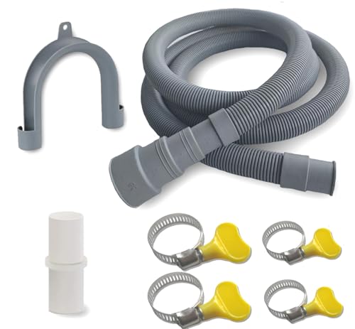 6.5ft Washing Machine Drain Hose Extension Kit | Universal for Washer, Dishwasher & Dehumidifier, 7-Piece Set with U-Bracket, 4 Clamps & Adapter - size: 6.5Feet