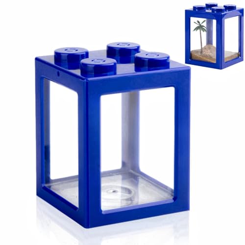Mini Sea Monkey Tank, Small Shrimp Tank Stackable Mini Aquariums for Fairy Shrimp Eggs Moss Balls, 0.25 Gallon Temporary Betta Fish Tank Ant Feeding Case Mini Reptile Tank - color: Blue