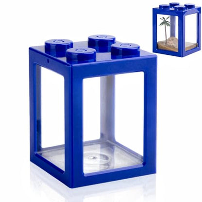 Mini Sea Monkey Tank, Small Shrimp Tank Stackable Mini Aquariums for Fairy Shrimp Eggs Moss Balls, 0.25 Gallon Temporary Betta Fish Tank Ant Feeding Case Mini Reptile Tank - color: Blue