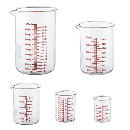High Borosilicate Glass Measuring Cup Set-V-Shaped Spout,Includes 60ml(2OZ), 120ml(4OZ), 250ml(8OZ), 500ml(16OZ), and 1000ml (32OZ) for Kitchen or Restaurant, Easy to Read - size: 60ml/120ml/250ml/500ml/1000ml Measuring Cup Set