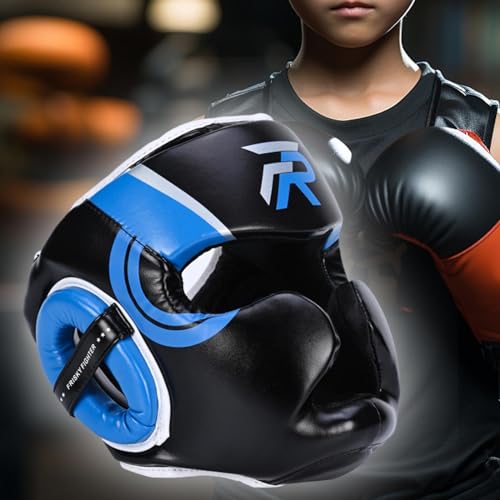 Boxing Headgear Face Cover Forehead and Ear Protection Full Face Protection for Sparring Karate Taekwondo Training Men Women - color: Blue Medium