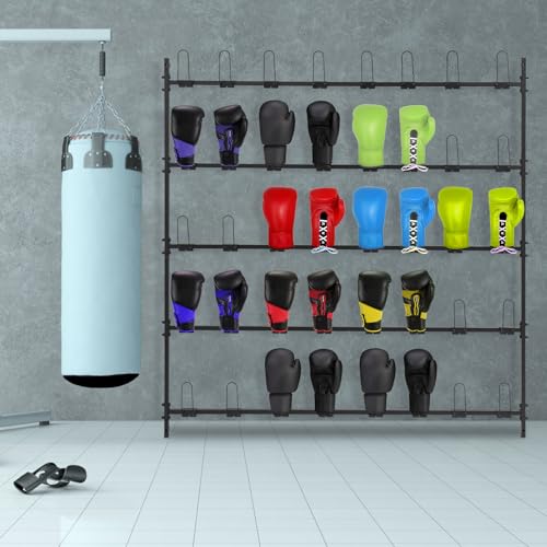 Boxing Glove Storage Show Shelves Metal Boxing Gloves Drying Rack, 5 Tiers Wall-Mounted Glove Organizer for Boxing Club, Gym, Boxing Training Room, Holds 20 Pairs of Gloves to Dry Out
