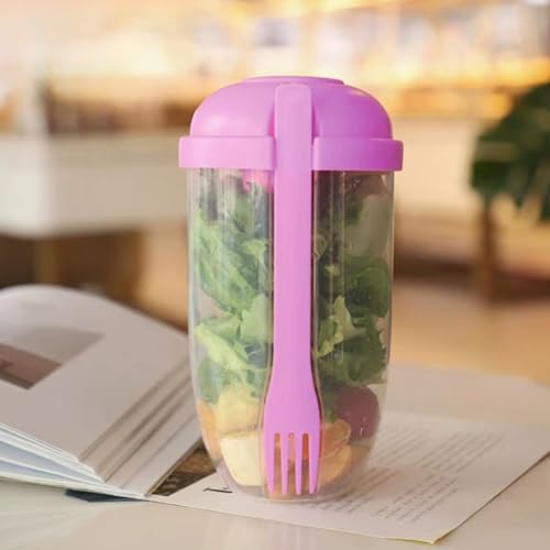 1 Pack Salad Cup with Lid and Fork Fresh Salad Dressing Cup Container for Lunch, Keep Healthy Food Dressing Cup for Portable Breakfast Meal Vegetables and Fruits（Purple） - color: Purple