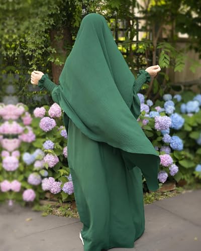 Muslim Prayer Abaya Islamic Women's Khimar Pure Color Hijab Dress Long Sleeve Dubai Kaftan - color: Darkgreenhijab