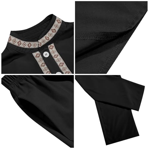 ODIZLI Toddler Boys Muslim Long Sleeve Kaftan Abaya and Pants With Pockets Saudi Arabic Dubai Outfits for Eid Ramadan - color: Black, size: 6-7 Years